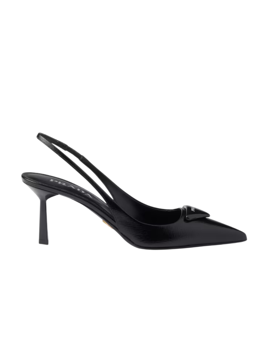 Prada Escarpins à bride arrière en cuir Saffiano verni