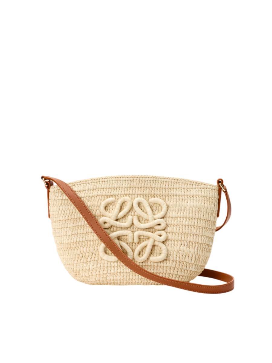 LOEWE Pochette Eclipse en raphia et cuir de veau