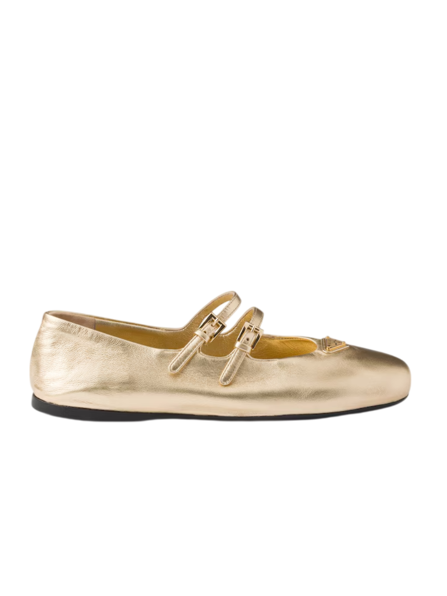 Prada Ballerines en cuir nappa mordoré