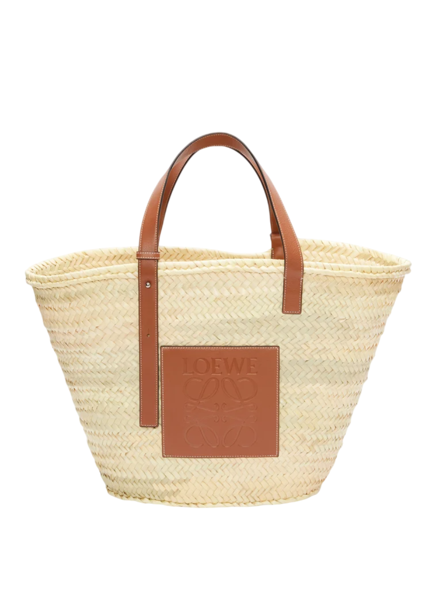 LOEWE Grand panier Classic en fibres de palmier et cuir de veau