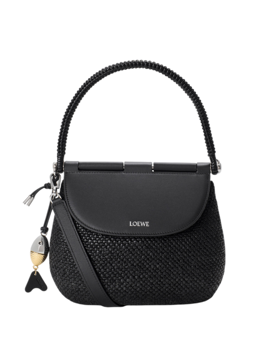 LOEWE Sac Pescador moyen en raphia et cuir de veau