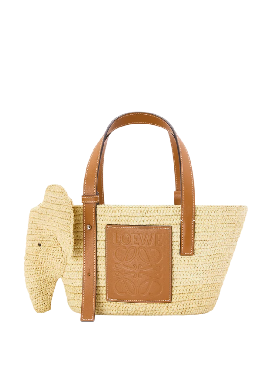 LOEWE Petit panier Elephant en raphia et cuir de veau