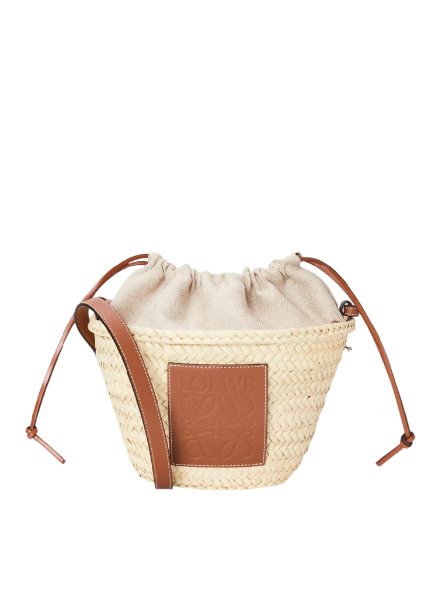 LOEWE Drawstring Bucket en fibres de palmier et cuir de veau