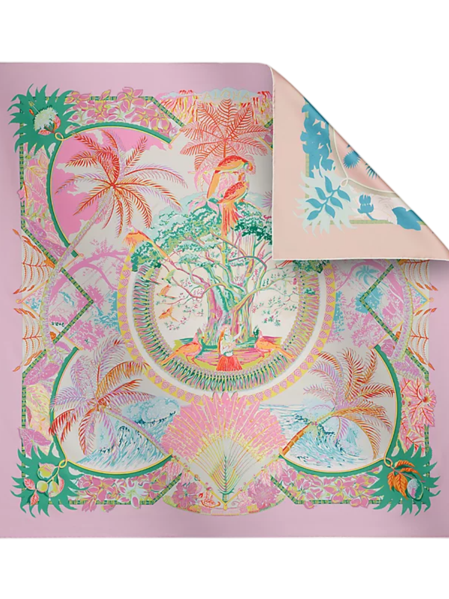 Hermes Carré double face en twill 100 % soie roulotté à la main