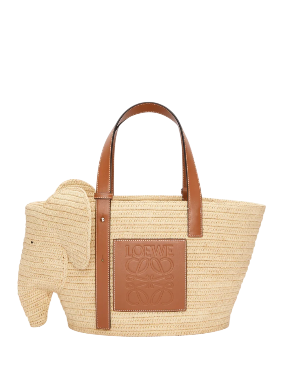 LOEWE Panier Elephant en raphia et cuir de veau