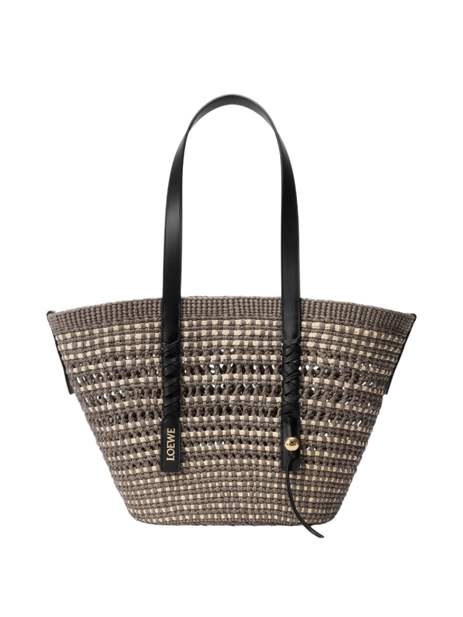 LOEWE Panier Braid moyen en palmier Iraca et cuir de veau